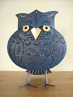 Metall Eule blau, 26 x 20 cm - Windlicht