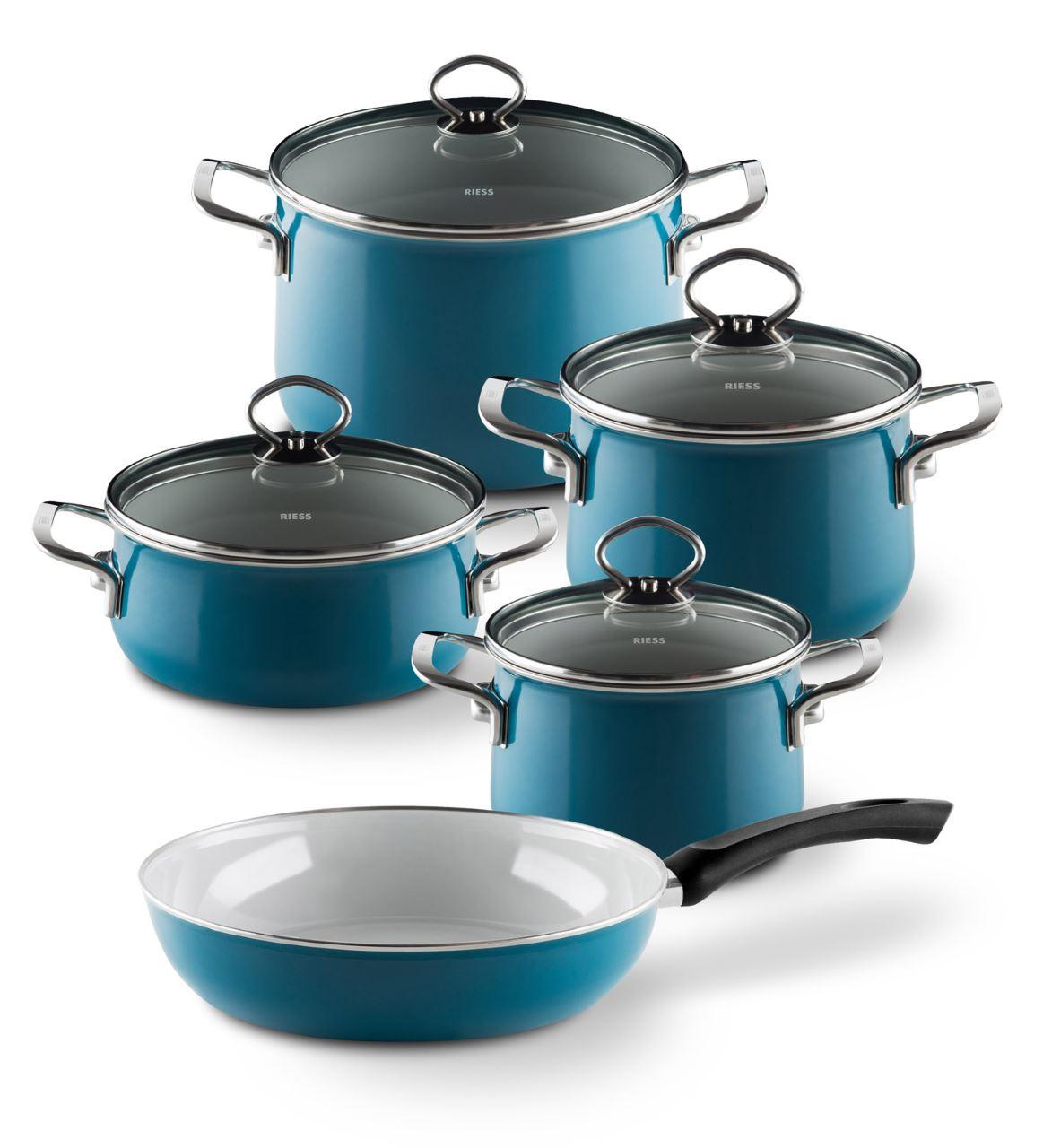 Riess Emaille Familien Topfset aquamarin