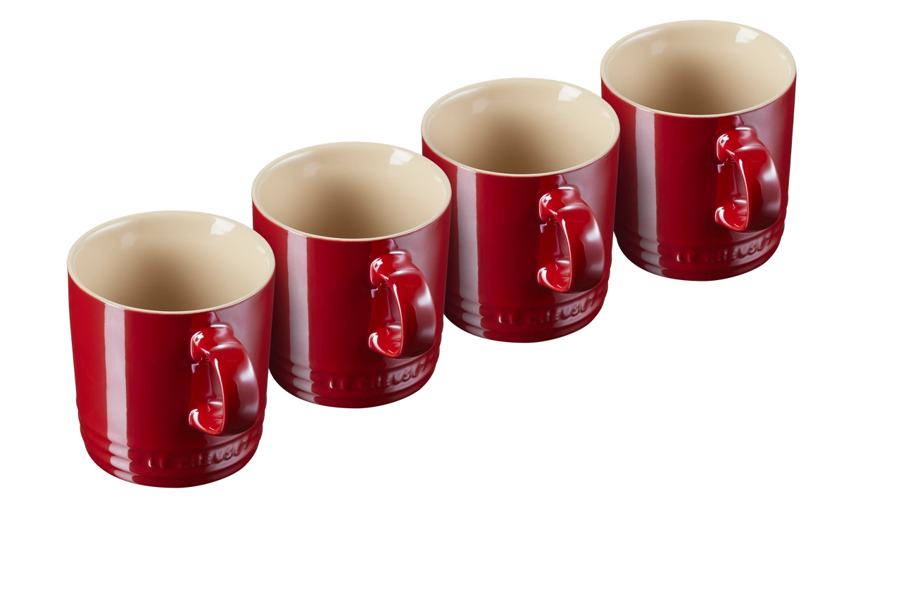 Le Creuset Keramik Becher metallic 4er Set kirschrot 2