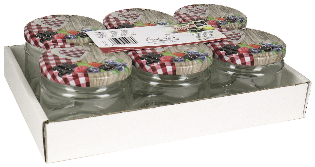 Schraubdeckelglas 330 ml 6er Set Obstdekor