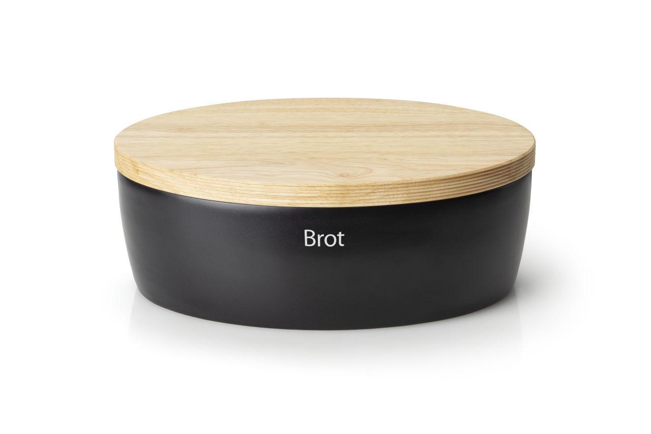 Continenta Brottopf oval mit Holzdeckel schwarz 36 x 23 x 13 cm 1
