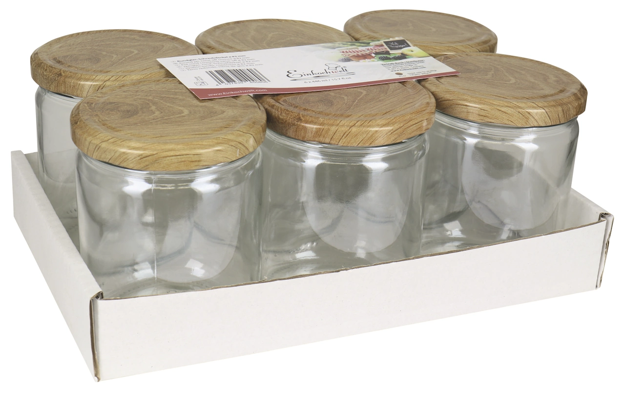 Marmeladenglas 446 ml Holzdekor 6er Set