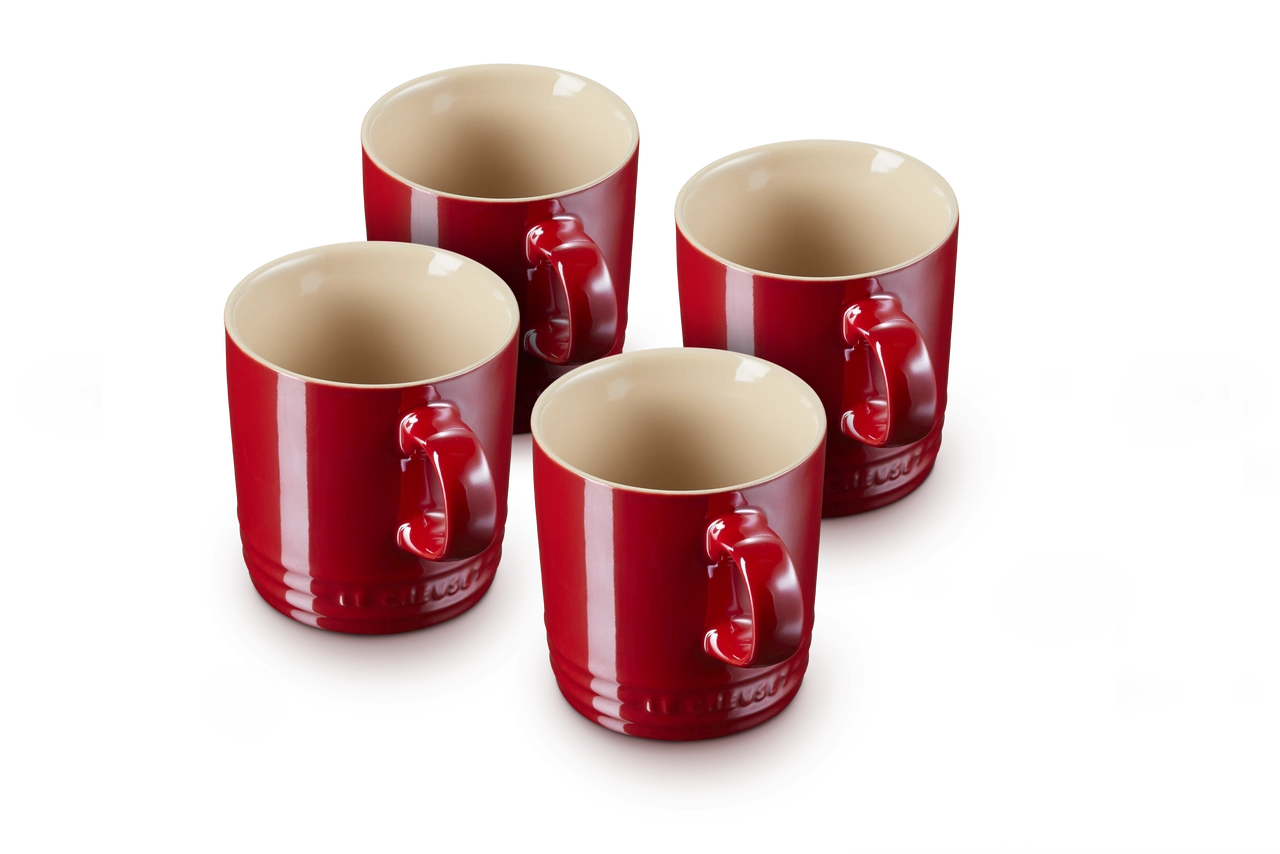 Le Creuset Keramik Becher metallic 4er Set kirschrot 1