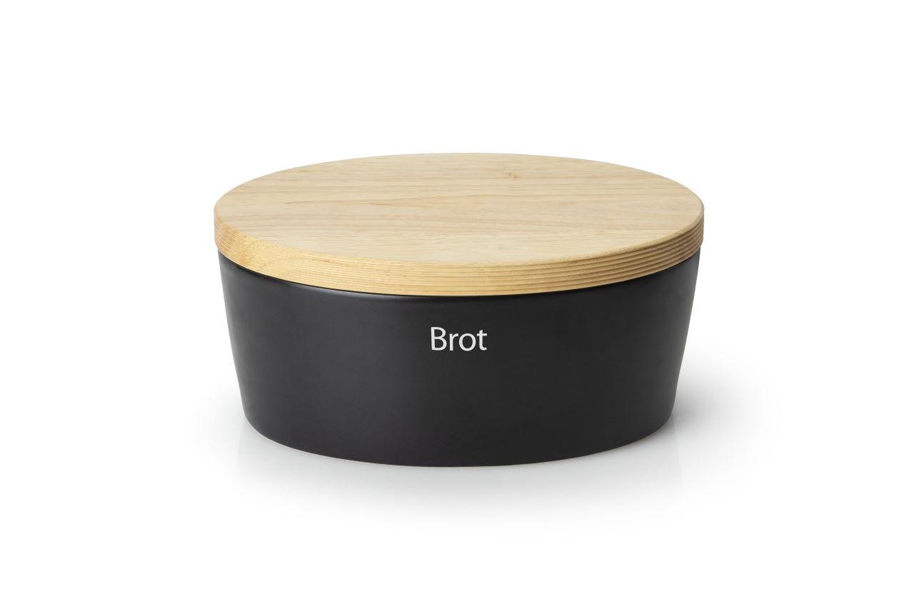 Continenta Brottopf oval mit Holzdeckel schwarz 30 x 23 x 13 cm 1